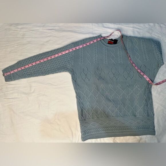 Vintage Jessica by Christopher Lai 100% Wool Cable Knit Sweater Blue Hong Kong M - Picture 10 of 10